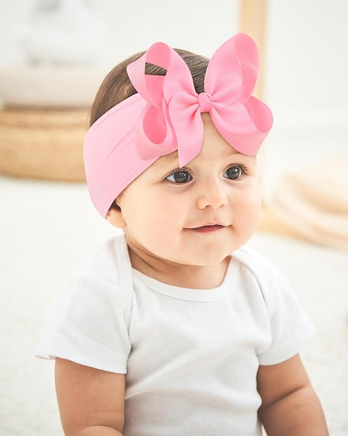 doboi 6PCS Baby Girl Bows Big Baby Headbands Ribbon Bow Nylon Headbands Hair Accessories Baby Bows for Baby Girls Infant Newborn Toddler-PINK