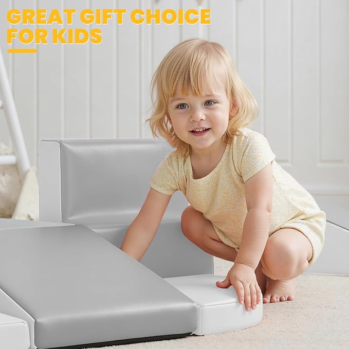 Hoohtoot Soft Foam Climbing Blocks for Toddlers: 6-Piece PU Leather Play Set - Kids Climbing and Crawling Toys - Indoor Baby Play Structure - Fun Learning Gym