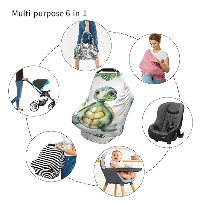 Personalized Car Seat Covers for Babies with Name – Multi-use Breastfeeding Cover Custom Turtle Carseat Canopy Cover, Infant Stroller Covers for Boys and Girls