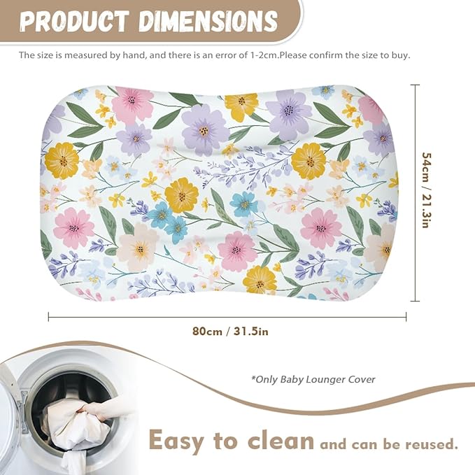 Floral Baby Lounger Cover Infant Lounger Covers for Newborn 31.5'' x 21.3'' Baby Nest Slipcover for Girls Sleeping Cril Nest Crib Slipcover