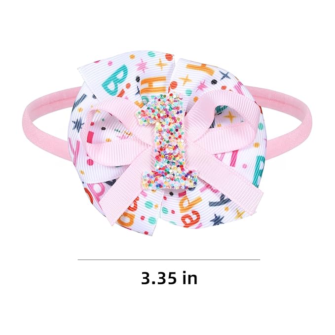 Pink Happy Birthday Hair Ribbon Bow Headband 1st First Birthday Sprinkle Confetti Ice Cream Party Dress Smash Cake Photo Decoration Accessories Gift
