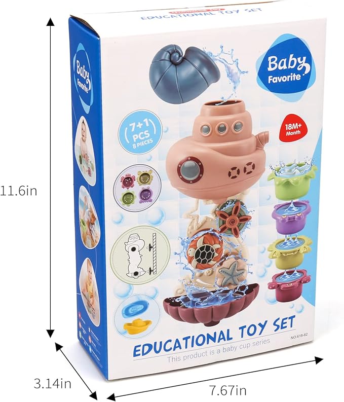 LZZAPJ Bath Toys for Toddlers Age 2-4, Bathtub Water Toys for Kids Age 1-3, Toddler Bath Toy Contains 4 Stackable Cups and 2 Boats and 1 Conch Spoon, Gift for Infants Boys Girls 6-12 Months