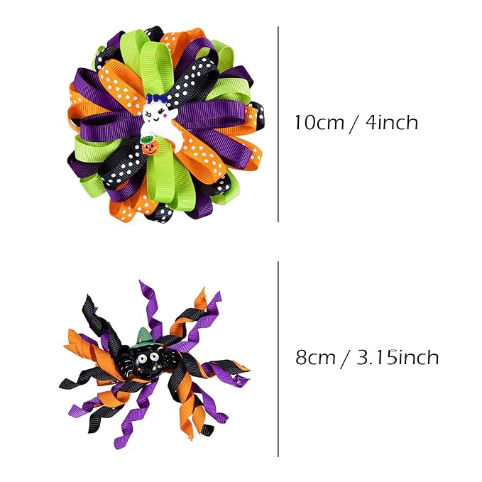 Halloween Korker Hair Bow Clips for Girls Women Cute Spider Ghost Pumpkin Curly Corker Ribbon Cheer Bow Alligator Barrette Holiday Dress up outfit Decor Accessory Birthday Gift
