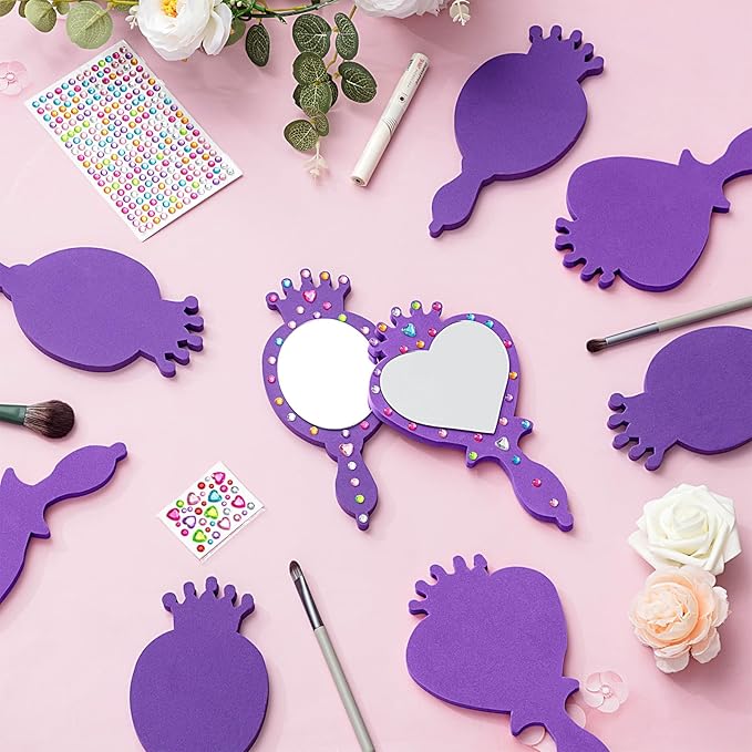 Geetery 20 Pcs Unbreakable Kids Mirror DIY Decorate Your Own Princess Mirror Mermaid Princess Foam Small Crafts for Princess Party Decorations(Purple)