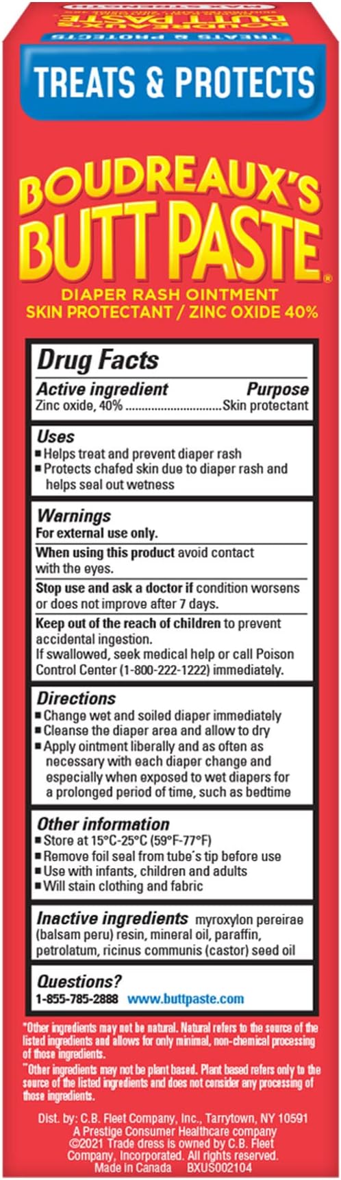 Boudreaux's Butt Paste Maximum Strength Diaper Rash Ointment, 4 Ounce , (Pack of 3)