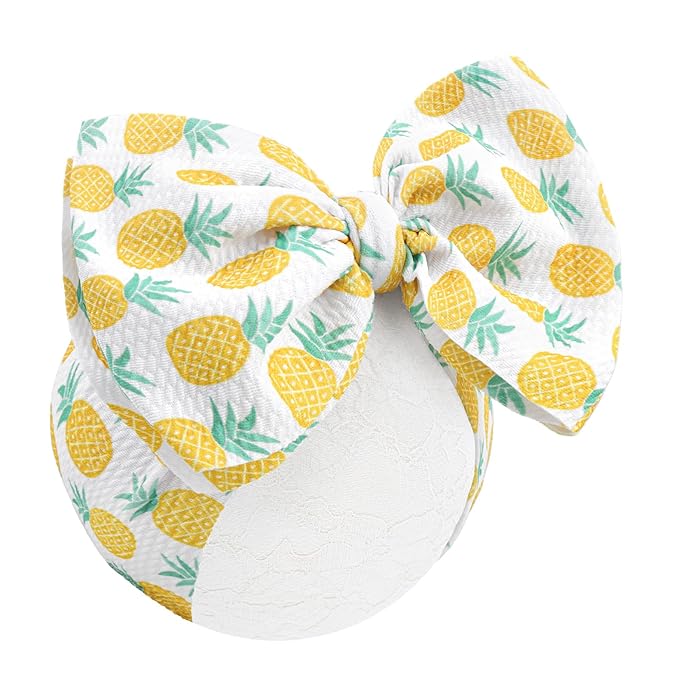 YanJie 7’’ Pineapple Baby Bow for Girl Yellow Headbands for Newborn Infant Toddlers Summer Outfits for Baby Girls White Hair Accessories Hair Bows