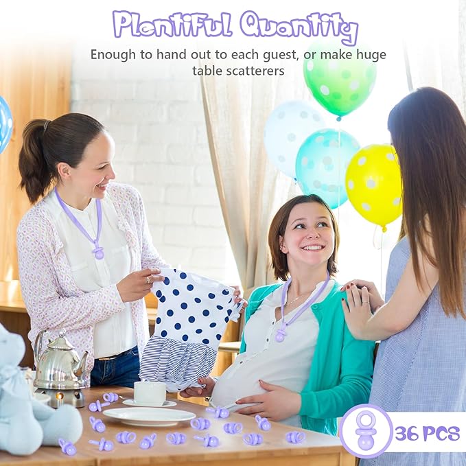 36 PCS Plastic Pacifiers for Baby Shower Game Girl, 1.75 Inch Cute Baby Shower Pacifiers for Decoration DIY, Gender Reveal Table Scatter, Pacifier Hunt Games, Party Favors(Purple)