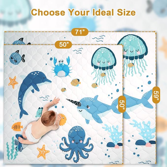 TINYHARBO Premium Foam Baby Play Mat 71x59 – Removable & Machine Washable Cover, Extra Thick Padding Playpen Mat, Non-Slip Crawling Mat, Easy to Clean for Infants, Toddlers & Babies