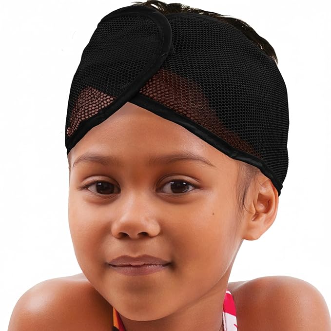 DONNA Comfortable Mesh Wrap for Kids – Adjustable Hair Wrap with Cool Mesh Fabric – Wide Headband Design for Natural Hair Protection – Black Colors