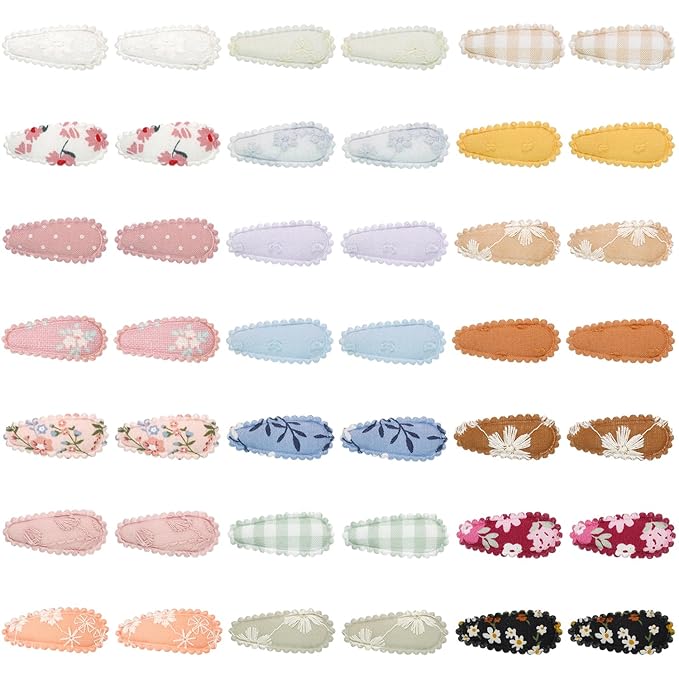 CÉLLOT 42Pcs Baby Hair Clips, Infant Girl Hair Accessories, 1.5" Mini Hair Clips, Printed Anti-Slip Snap Barrettes, Waterdrop Design Hairpins, Toddler Girl Hair Accessories(B)