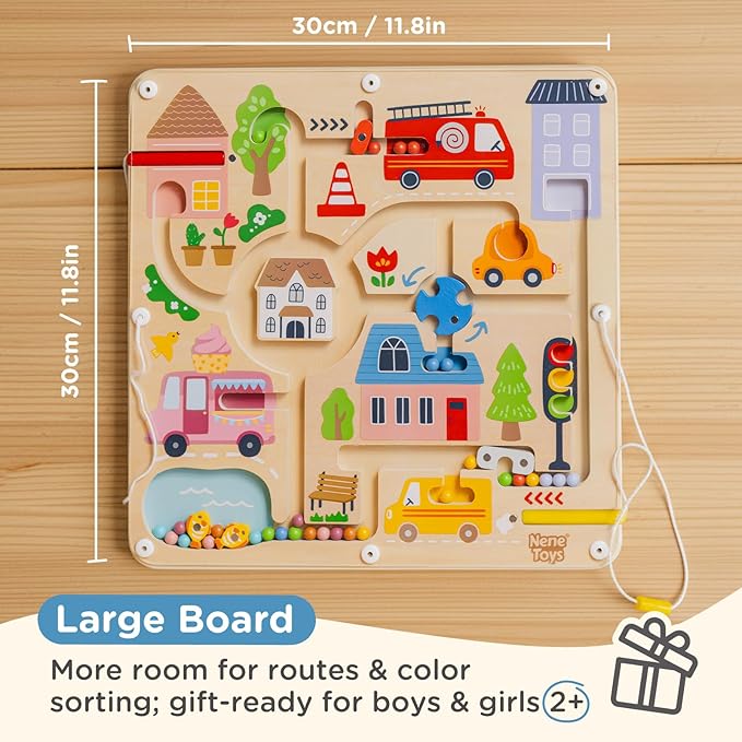 Nene Toys Magnetic Maze Board β Toddler Travel Toy 2+ β Montessori Busy Board Alternative β Bead Maze Puzzle with Tethered Stylus β Quiet Car/Plane Activity β Fine Motor Skills, Hand-Eye Coordination