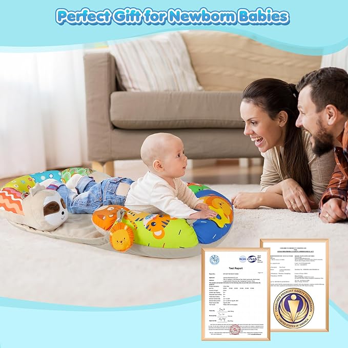 URMYWO Tummy Time Activity Mat - Cozy Tummy Time Mat for Newborn 0-12 Months, Breathable Soft Infant Baby Sit Me Up Floor Seat Early Sensory Development Play Toys Baby Registry Research Shower Gifts