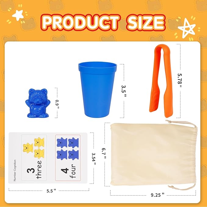 Bmag Counting Bears with Matching Sorting Cups, Preschool Learning Toys Color Recognition and Math Learning Games, STEM Educational Toy Gift for Kids Age 3 4 5 Year Old Boys Girls