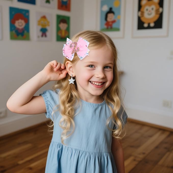 Birthday Hair Bow for Baby Girls 2 Years Old Birthday Decorations,Pink Hair Accessories for 2nd HBD Outfit Girl