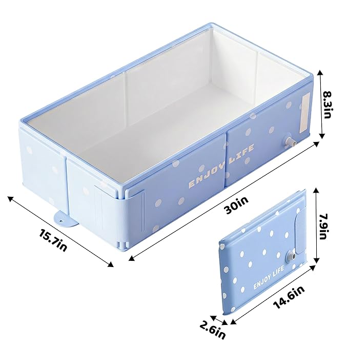 Collapsible Baby Bathtub for Newborn to Toddler, Foldable Toddler Bathtub with Drain Plug, Non-Slip Portable Infant Bath Tub for Travel Storage Outdoor Use, Milk Blue