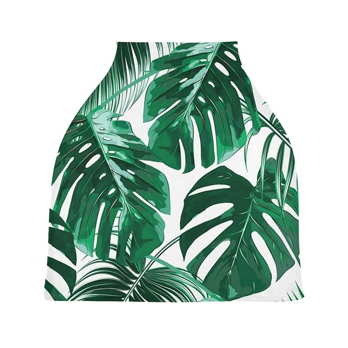 Palm Leaf Tropical Jungle Monstera Leaves Floral Pattern Print Stretchy Baby Car Seat Cover Infant Canopy Nursing Covers Breastfeeding Cover Breathable Windproof Winter Scarf for Boys Girls