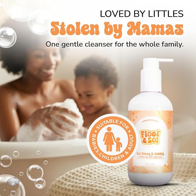floof & sol Sol Clean & Bubbly Baby Shampoo and Body Wash 10 oz – Tear-Free Head-to-Toe Cleanser for Newborns, Kids & Toddlers with Avocado Oil & Superfruit Extracts