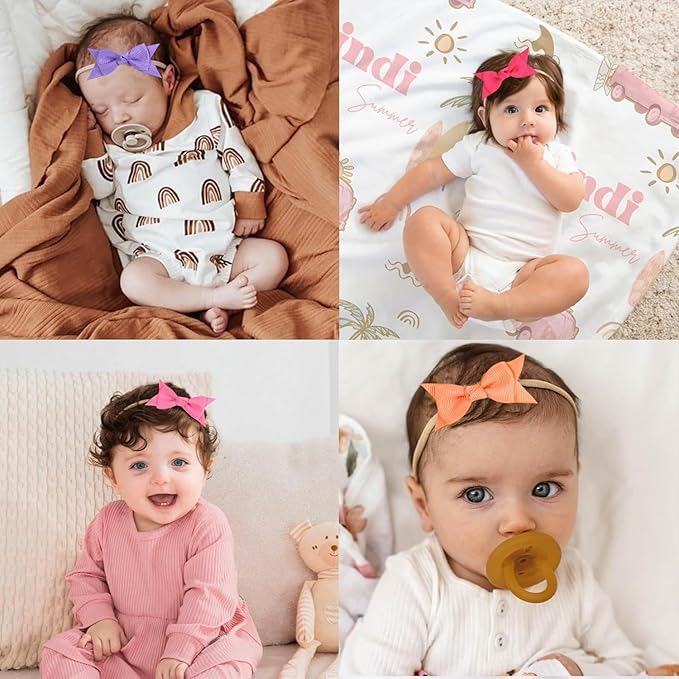 XIMA Baby Girls Hair Bows Headbands,Multi-Color Knot Grosgrain Ribbon Bows with Nylon Elastic Bands Hair Accessories for Newborn Infants Pack of 30