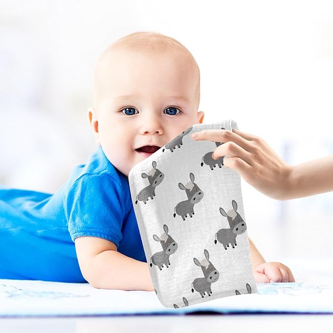 Cute Donkey Baby Washcloths Newborn Muslin Burp Cloths 3 Pack Soft Cotton Baby Face Bath Towel Drool Bibs for Infants, Girls and Boys 11.8 x 11.8 Inch