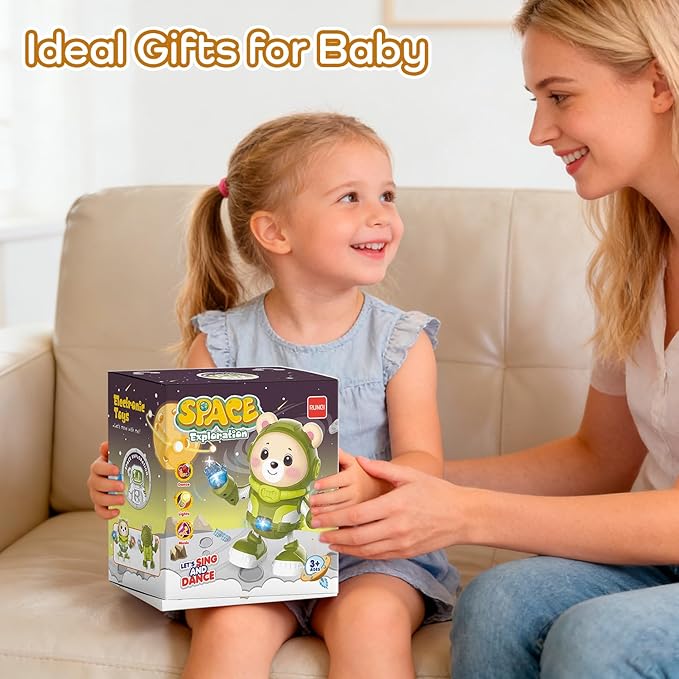 Bear Musical Robot Toy for Toddlers, Baby Musical Easter Green Bear Toy Dancing Crawling Tummy Time Toys, Light Up Infant Toys Birthday Easter Gifts