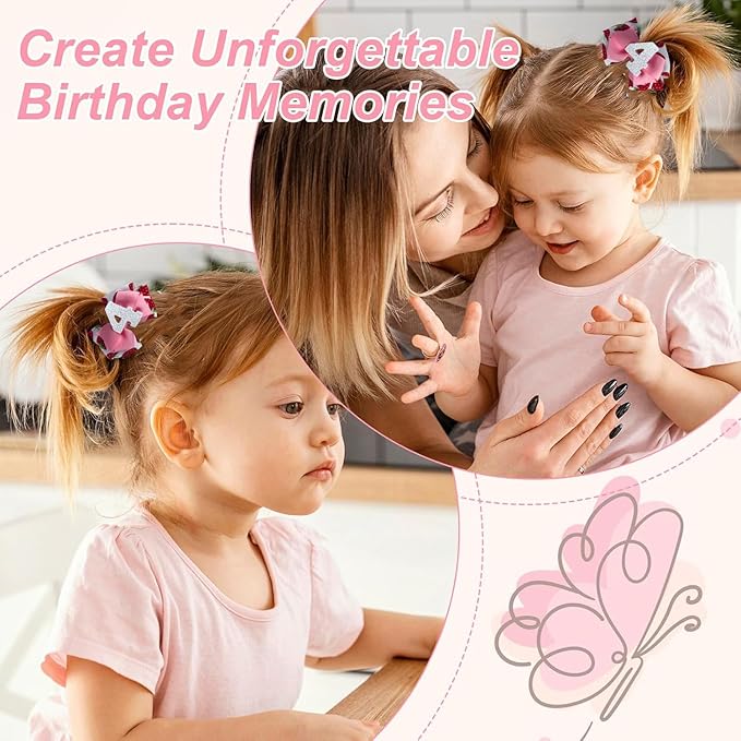 Birthday Hair Bow for Baby Girls - 2Pcs Pink Strawberry Hair Clips for 4th Birthday Baby Bow Party Decorations for Girls Toddlers Hair Accessories