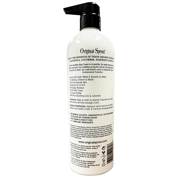 Original Sprout Scrumptious Baby Cream for Sensitive Skin & Diaper Rash, Gentle Non-Greasy Baby Lotion with Zinc Oxide & Calendula, Moisturizing Face & Body Cream, 12 fl oz