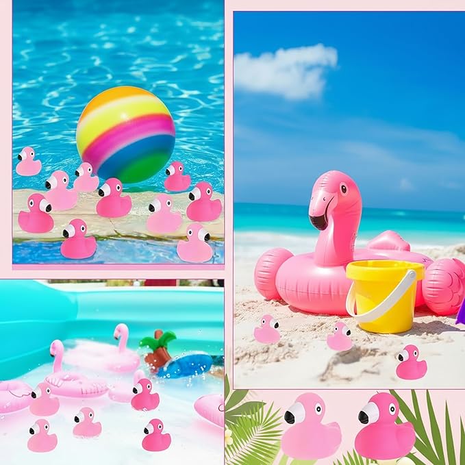 Jerify 150 Pcs Flamingo Rubber Duck Bulk Rose Pink Light Pink Flamingo Bath Toys Floating Ducks Summer Beach Rubber Ducks for Baby Shower Duck Party Favors Decor Prize with Storage Bag