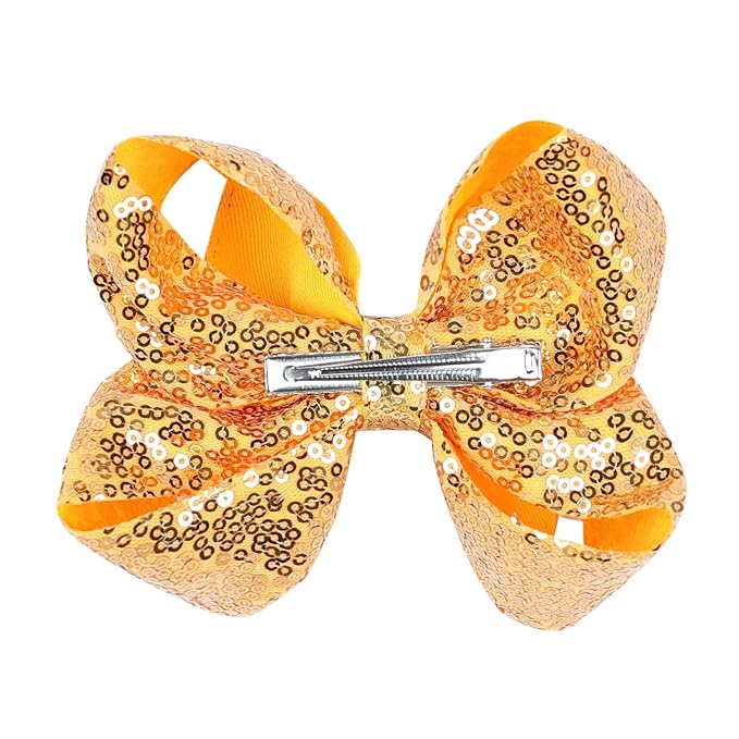 6 Inch Yellow Sparkly Glitter Sequin Hair Bows for Girls Toddlers Kids Children Teenage (2PCS)