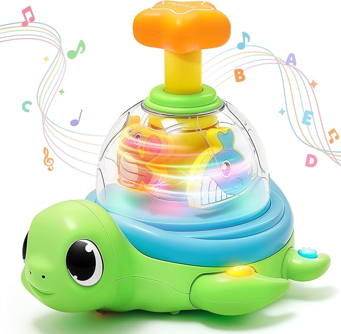 Baby Crawling Toys 6-12 Months, Musical Light-up Toys for 1 Year Old, Press to Spin Turtle for Cause and Effect, Infant Tummy Time Early Learning, Christmas Birthday Gifts Boy Girl 7 8 9 10 11 Month