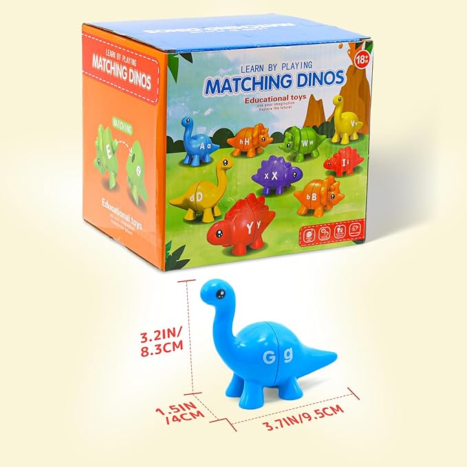 26Pcs Matching Letters Fine Motor Toy, Alphabet Match Game Educational Toys for Toddlers 1-3 Dinosaur Alphabet Learning Toy for Toddler Age 1, 2, 3 Montessori Preschool Educational Toy(New Model)