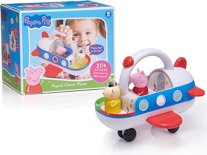 Wow! Stuff Peppa Pig Toys Clever Plane | Pre-School Learning Interactive Toy | 25+ Lights, Sounds and Phrases | Reacts to Motion Detection | for Toddlers Both Girls and Boys Ages 3+, White