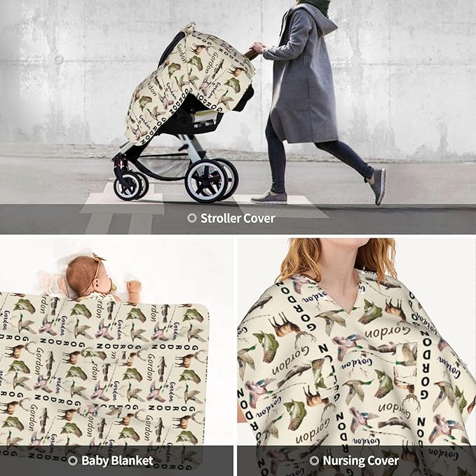 Personalized Baby Car Seat Canopy with Name – Custom Hunting Theme Minky Nursing Cover for Boys & Girls, Soft Stroller Cover for Infants & Newborns, Carseat Canopy for Breastfeeding