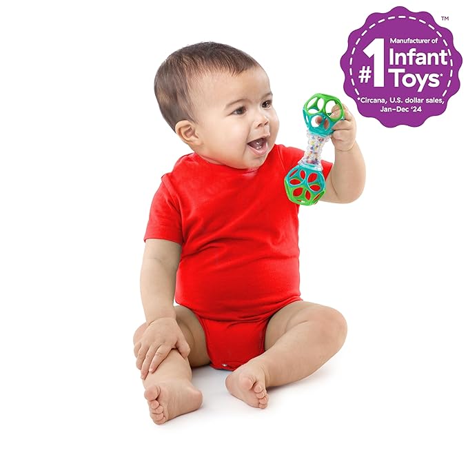 Bright Starts Baby Toy, Grab & Spin Rattle & BPA-Free Teether (3 Months+) + Oball Shaker Rattle (Newborn+)