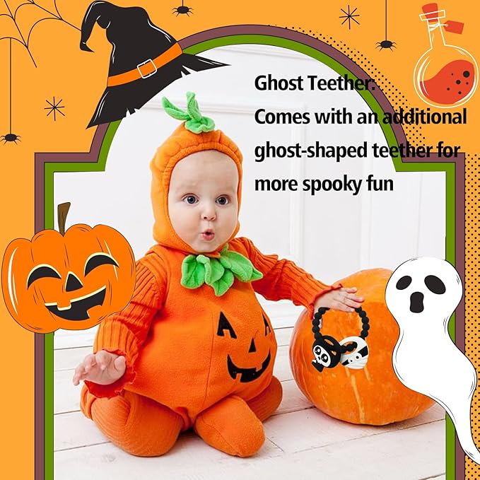 My First Halloween Baby Teething Toy and Llama Silicone Baby Teether Set- Spooky Teethers, Pumpkin Rattle, Ghost Teether(2 Pieces)