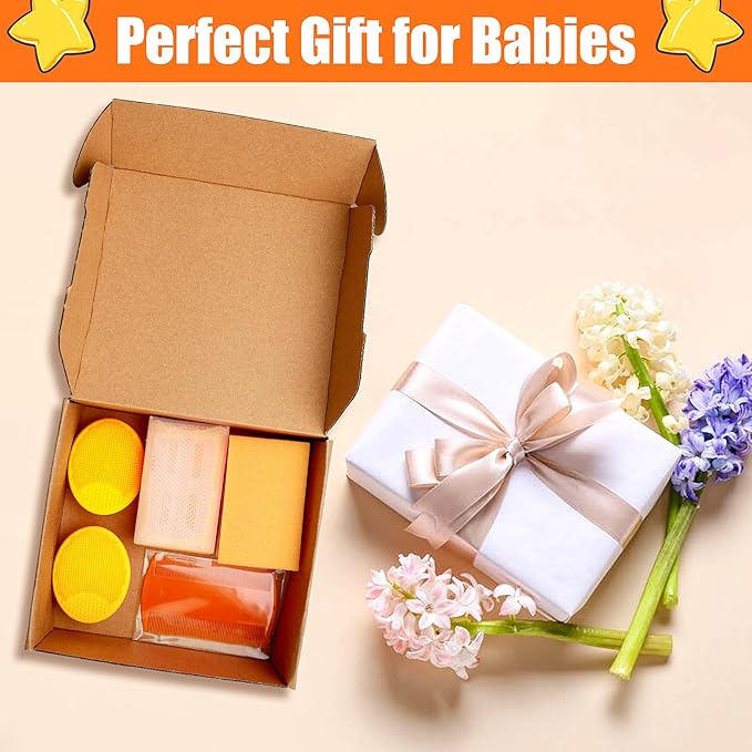 Cradle Cap Brush for Babies, 5Pcs Cradle Cap Treatment Set with Soft Bristle Brushes Silicone Scrubber Fine-Tooth Comb for Newborn Bathing Essentials Baby Brush and Comb Set (Orange)
