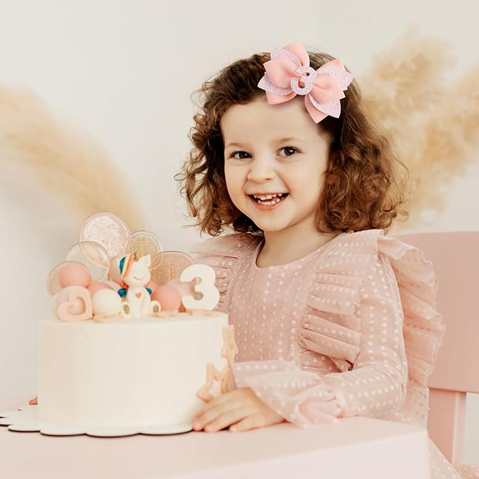 Glitter Birthday Hair Bow for Baby Girls 1 2 3 4 5 6 Years Peach Party Decoration Hair Accessories for Three 3rd Third Birthday