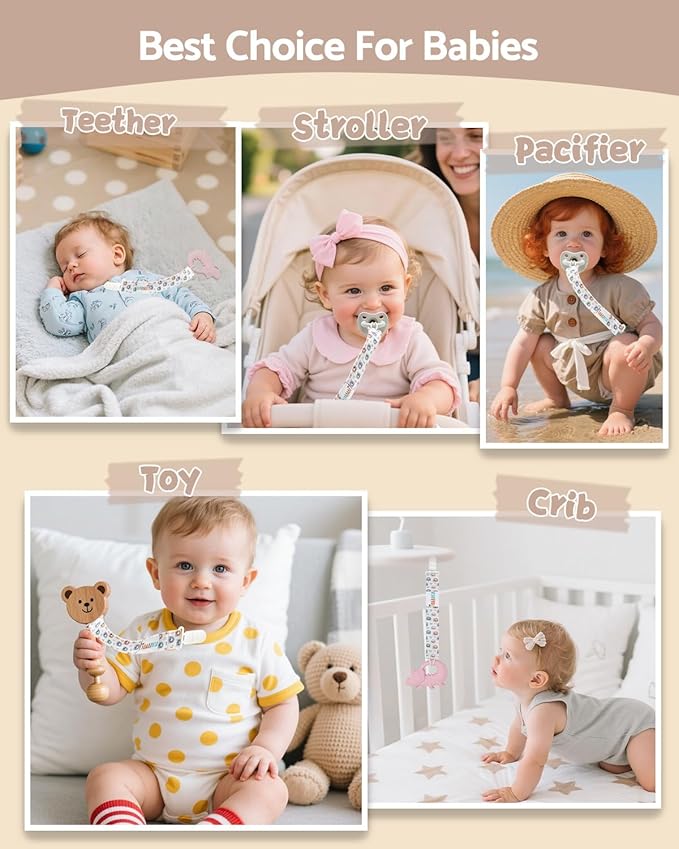 ALVABABY Pacifier Clips 8 Pack Pacifier Binky Paci Holder Leashes for Baby Teethers 8DP18A