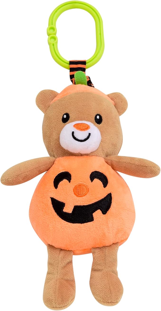 Baby Starters Magic Years Halloween Bear Chime Toy with Pull and Jiggle Vibration Feature and Travel Hook, Orange Pumpkin, 9 inch