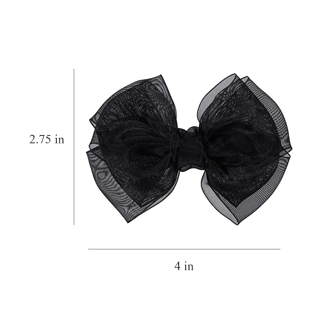 4 inch Black Organza Double Hair Bows Alligator Clips Mesh Ribbon Tulle Decorative Hair Bow Barrettes Halloween Wedding Party Dress Accessory for Toddler Teen Girls Kids