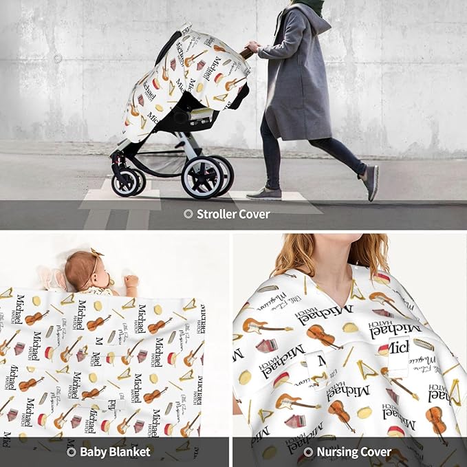 Personalized Baby Car Seat Canopy for Babies, Custom Name Baby Car Seats Covers for Boys Girls, Opening Minky Nursing Breastfeeding Cover for Infant Newborn, Carseat Canopies (Future Musicians)
