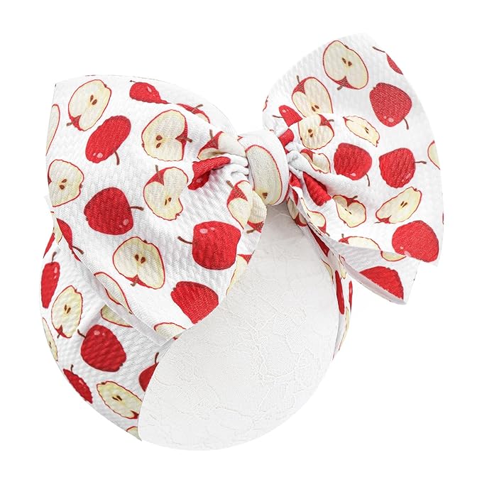YanJie 7" Large Apple Tied Bow Headbands for Baby Girls Red Bow Big Bows Infant Wide Hairbands White Fruit Hair Accessories for Girl Outfit