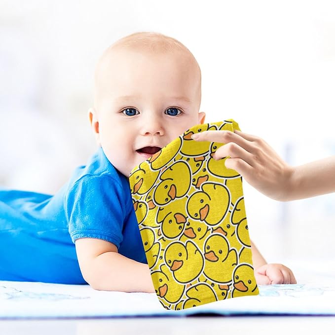 Duck Baby Washcloths Newborn Muslin Burp Cloths 3 Pack Soft Cotton Baby Face Bath Towel Drool Bibs for Infants, Girls and Boys 11.8 x 11.8 Inch