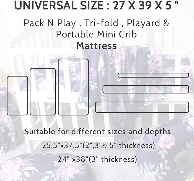 Pack N Play Sheets Portable Playard Mini Crib Mattress Sheet Soft Breathable Playard Cover for Baby Girl Purple Flower