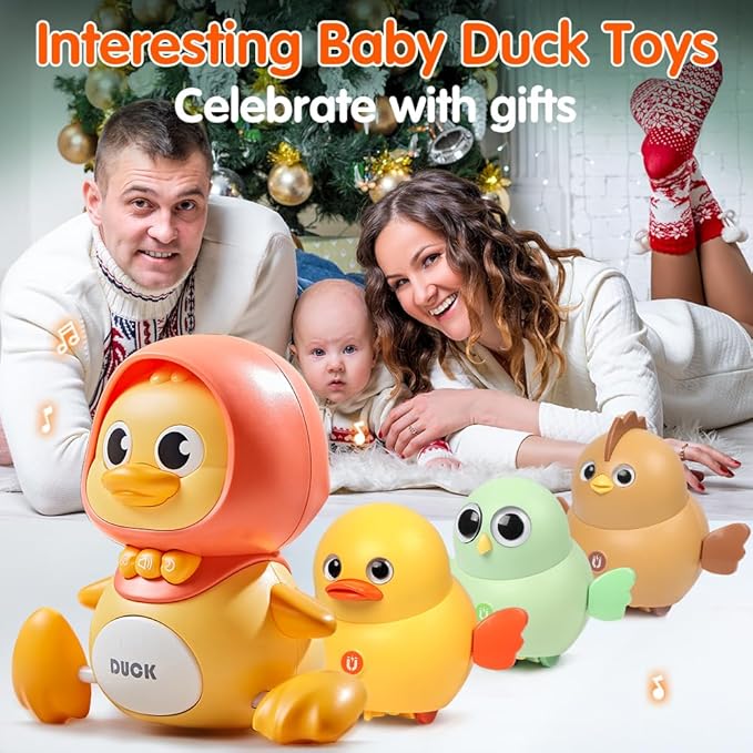 4 Pcs Baby Toys Musical Duck Crawling Baby Toys Set with Music & Light, Early Learning Educational Toy for Babies Birthday Toy for Boys Girls (Yellow)