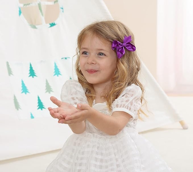 3 Inch Satin Bow for Little Girls - 2 Pcs (Purple)