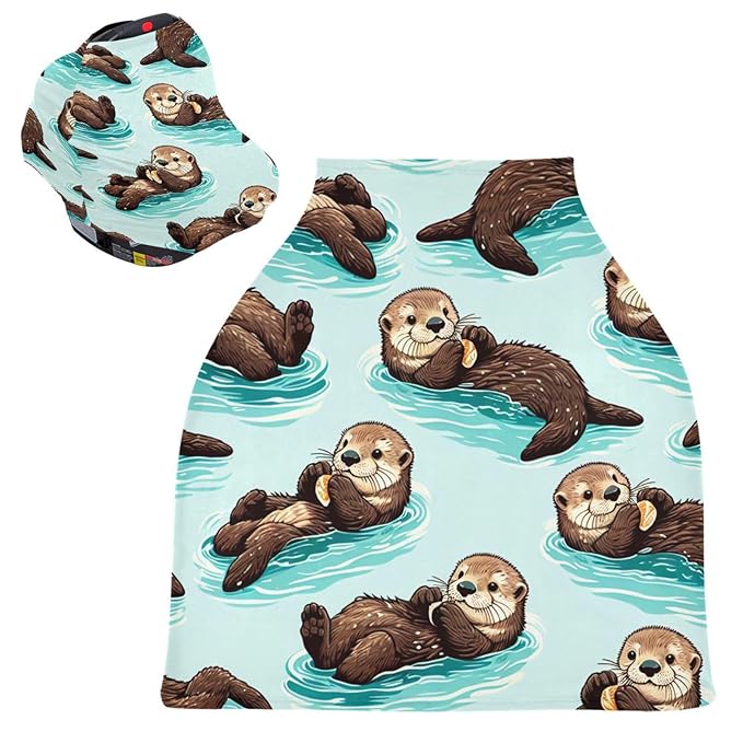 Sea Otters Car Seat Covers for Babies Breathable Nursing Breastfeeding Cover Multi-Use Infant Carseat Canopy and Stroller Cover for Boys Girls