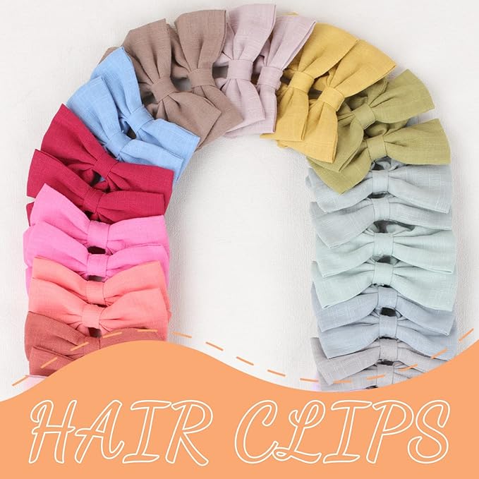 OAOLEER Hair Clip, 40Pcs 3.5Inch Hair Bows for Toddler Girls, Linen Neutral Pigtail Bows Accessories in 20 Colors