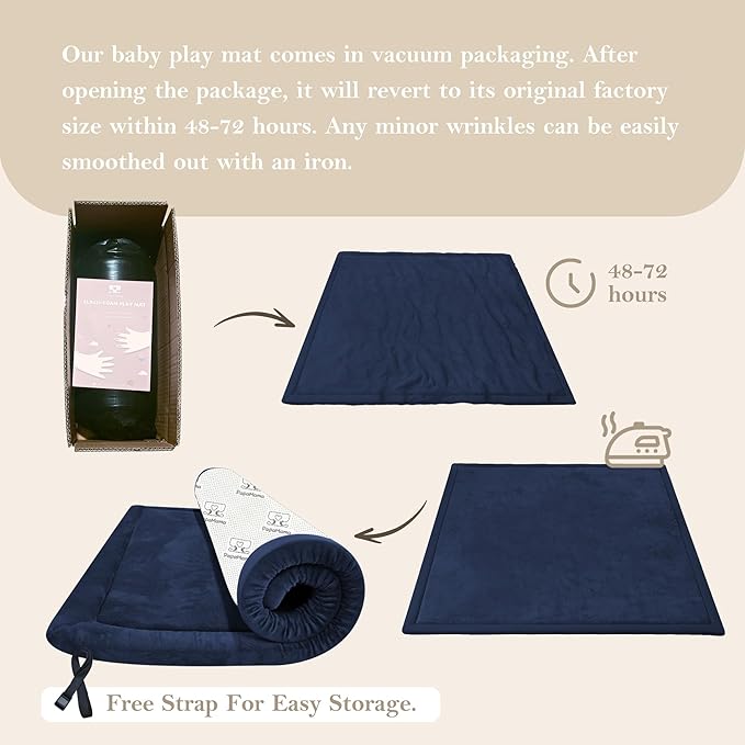 Baby Play Mat for Floor, 1.3"Thick Extra Large Cushioning Memory Foam Playpen Mat, Soft Coral Velvet Baby Crawling Mat with Non-Slip Backing for Toddlers,Infants,Kids,Yoga Mat (Dark Blue 79"×118") 