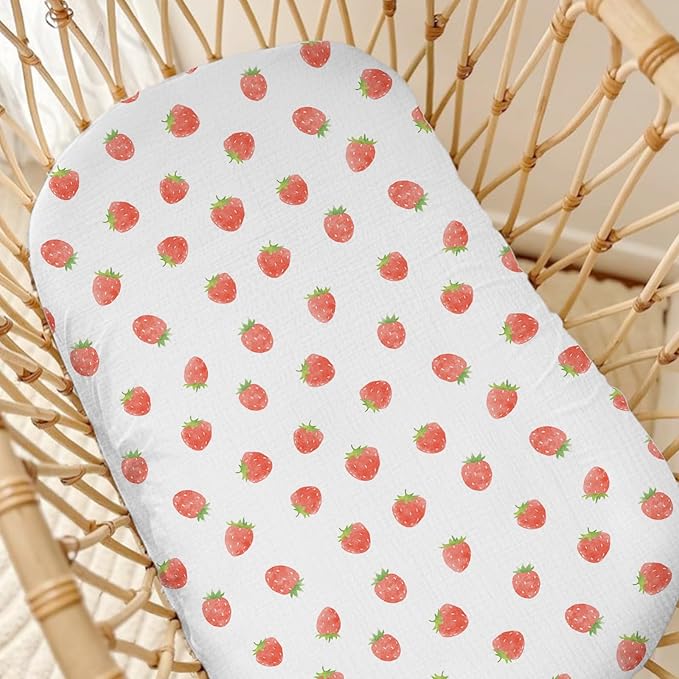 Muslin Baby Lounger Cover 2 Pack, Soft Breathable Newborn Lounger Pillow Cover for Boys Girls Infant (Strawberry & Pale Pink)