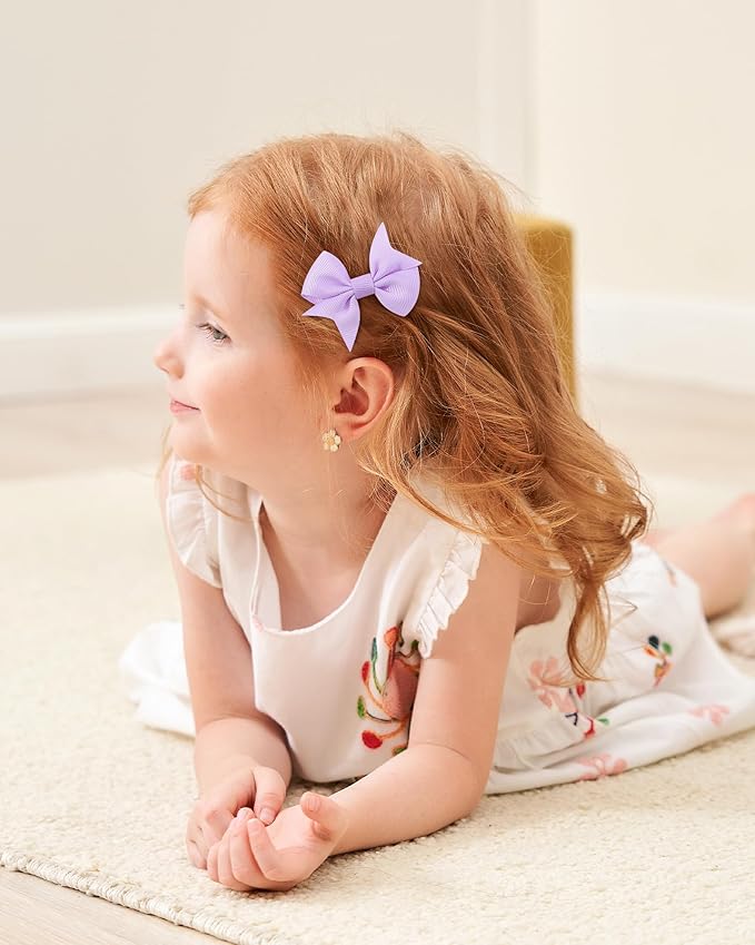 doboi 50PCS 2.5'' Baby Hair Clips Small Bows Fully Lined Grosgrain Boutique Solid Ribbon Small Bows for Girls Teens Infants Kids Toddlers Newborn (Gentle colors)